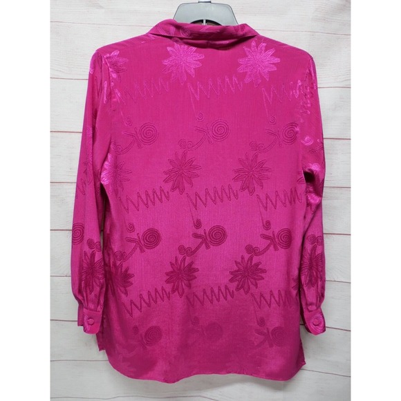 Vintage Pink Abstract Print Christie & Jill Size Medium Button Blouse 90s 80s - Picture 5 of 6